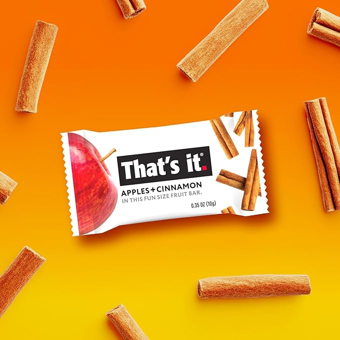 That’s it. Fun Size Fruit Bars Variety Pack - Apple + Cherry & Apple + Cinnamon (50 Pieces, 10g Each), Non-GMO, Kosher, Gluten Free, Breakfast Snacks, Allergy Friendly