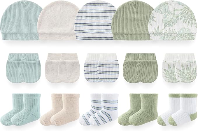 Baby Girls Boys Hats Mittens and Socks Set Cotton Infant Caps Newborn Soft Gloves 0-6 Months