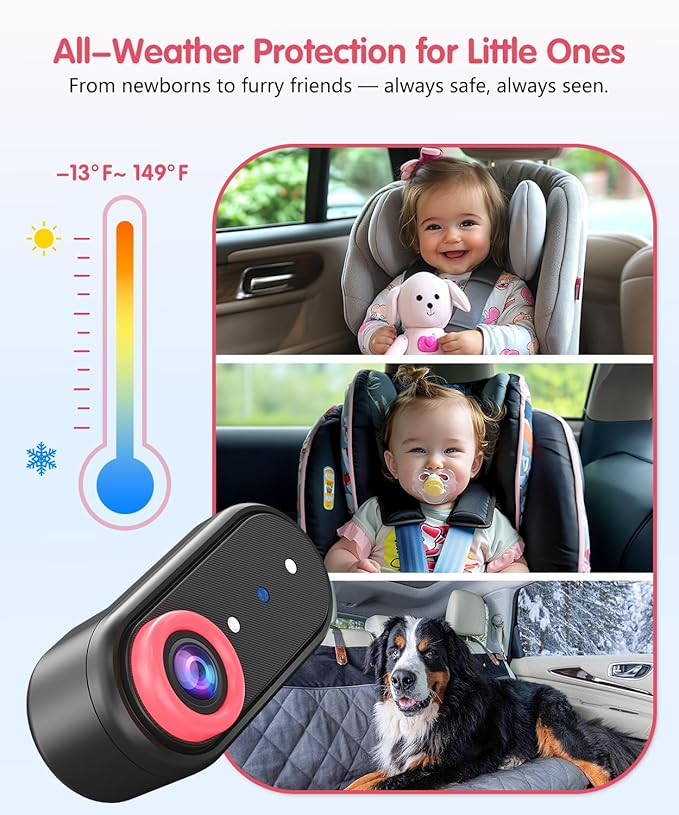 BM2 PRO Dual Baby Car Camera, 5.2" 1080P HD Display for Rear-Facing Car Seats, IR Night Vision, Anti-Shake Mount, Easy Install – Ideal for Parents with 2 Kids and Pets