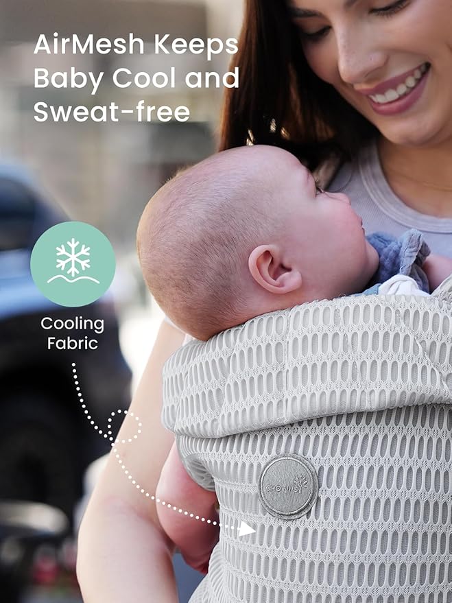 Grownsy Baby Carrier Newborn to Toddler (7-44lbs), Ergonomic & Cozy Wraps with One-Click Buckle, Mesh & Head Support for Hands-Free Comfort, Silver Gray