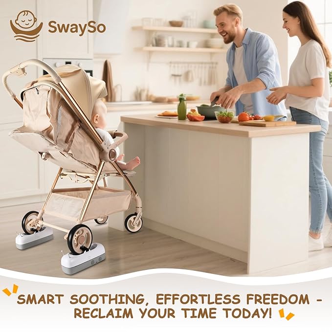 Intelligent Rocker Accessory for Baby Stroller - Automatic Soother for Peaceful Sleep - Type-C Rechargeable Cradle Roller with Adjustable Speed, Remote and Timer- Smart Rocker & Bouncer-SwaySo