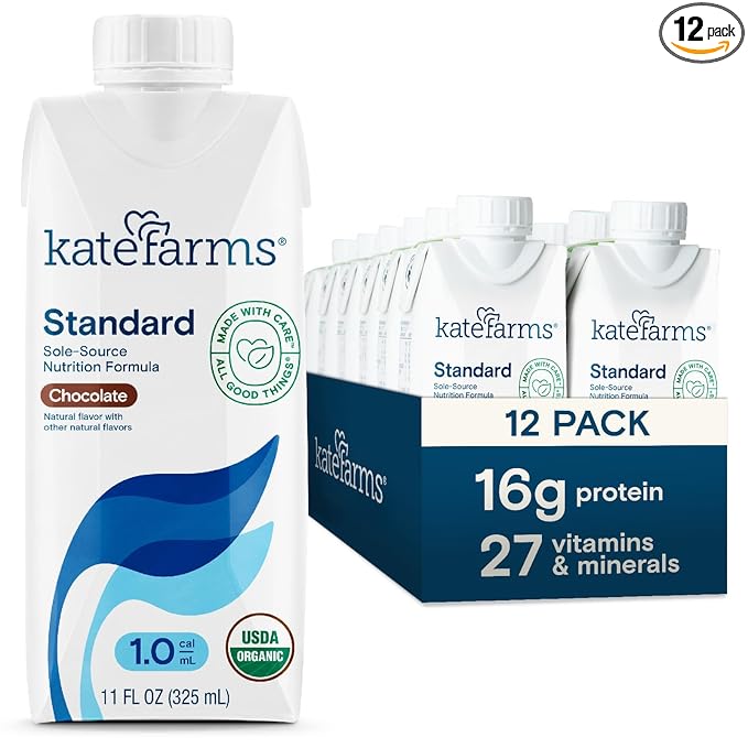 KATE FARMS Organic 1.0 Sole-Source Nutrition Shake, Chocolate, 16g Protein, 27 Vitamins and Minerals, Meal Replacement, Protein Shake, 11 oz (12 Pack)