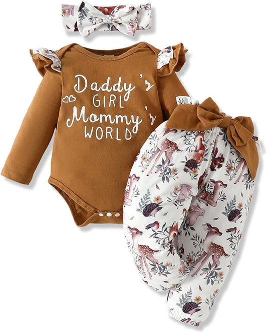 AMAWMW Newborn Baby Girl Clothes Infant Baby Ruffle Romper Pants Summer Outfits 4PCS Gifts Set Toddler Girls' Clothing