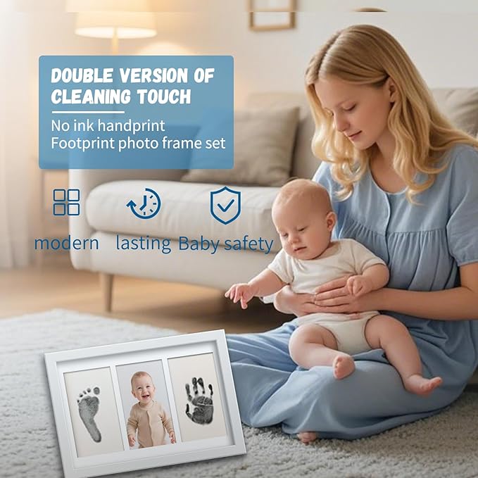 Inkless Baby Hand and Footprint Kit - No Mess Ink Pad for Handprint Girl - Clean Touch Dog Paw Print Kit, Personalized Baby Shower Gifts, Nursery Newborn Keepsake Frame(Alpine White)
