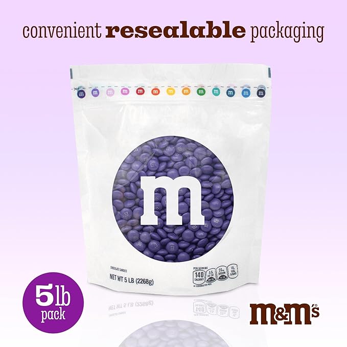 M&M’S WORLD Purple Milk Chocolate Candy 5lb Resealable Pack for Candy Bars Birthday Parties Baby Showers Mother's Day Valentine's Day Gifts Graduations Dessert Tables and Party Favors