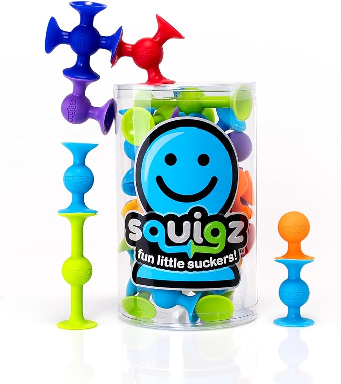 Fat Brain Toys Squigz Starter Set, 24 Piece Suction Bath Toys, Sensory Toys for Kids 3 and Up
