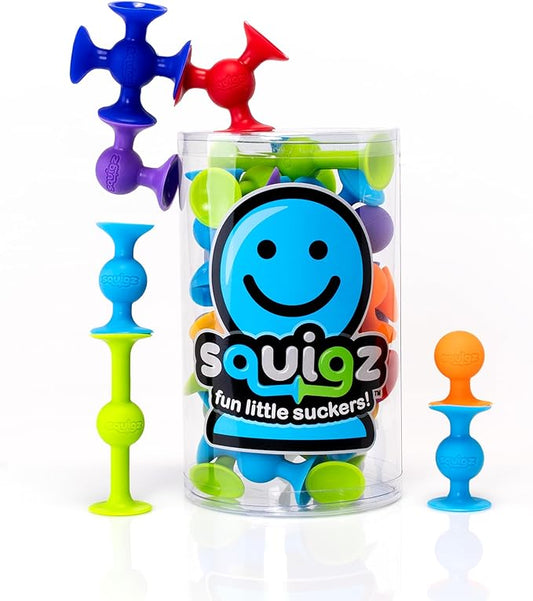 Fat Brain Toys Squigz Starter Set, 24 Piece Suction Bath Toys, Sensory Toys for Kids 3 and Up