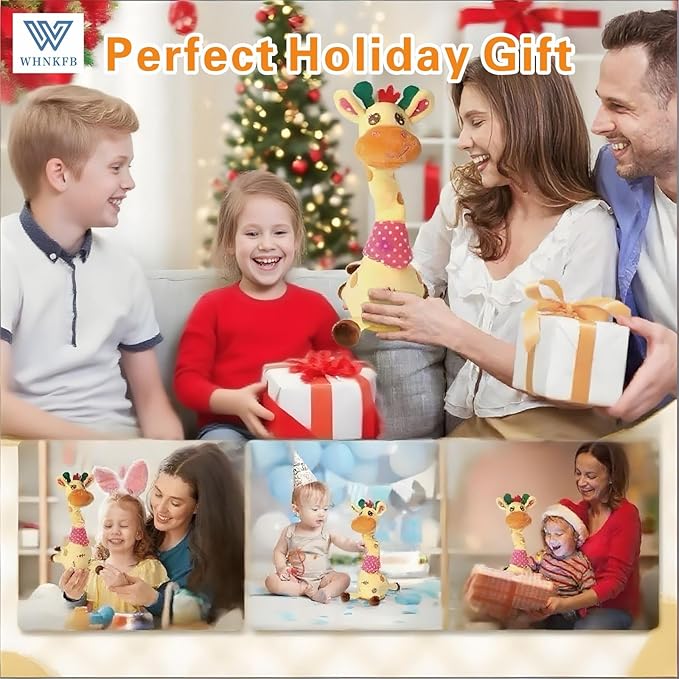 Dancing Giraffe Plush Baby Toy 6-12 Months - Talking Giraffe Stuffed Animal Singing Songs & Repeat What You Say, Musical Light Up Toy for Toddlers 1-3 Years Boy Girl, Soft Interactive Gift