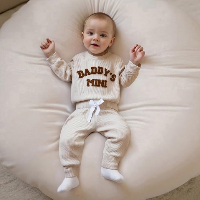 Kupretty Baby Boy Clothes 3 6 12 18 Months Fall Winter Outfit Mama's Boy Embroidery Waffle Long Sleeve Romper Pants Set