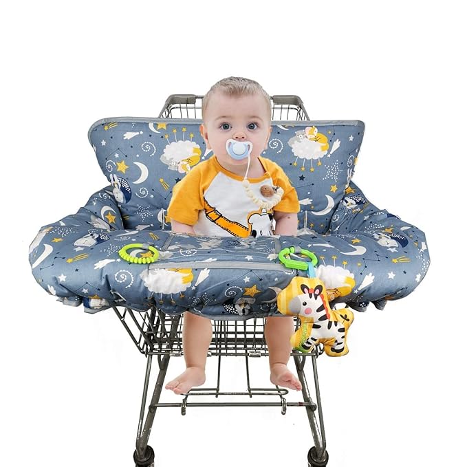 Shopping cart Cover, cart Cover for Babies, Padded high Chair Cover, Split Reversible seat Cushion, Cell Phone Pouch, Collection Pocket, Neutral for boy or Girl
