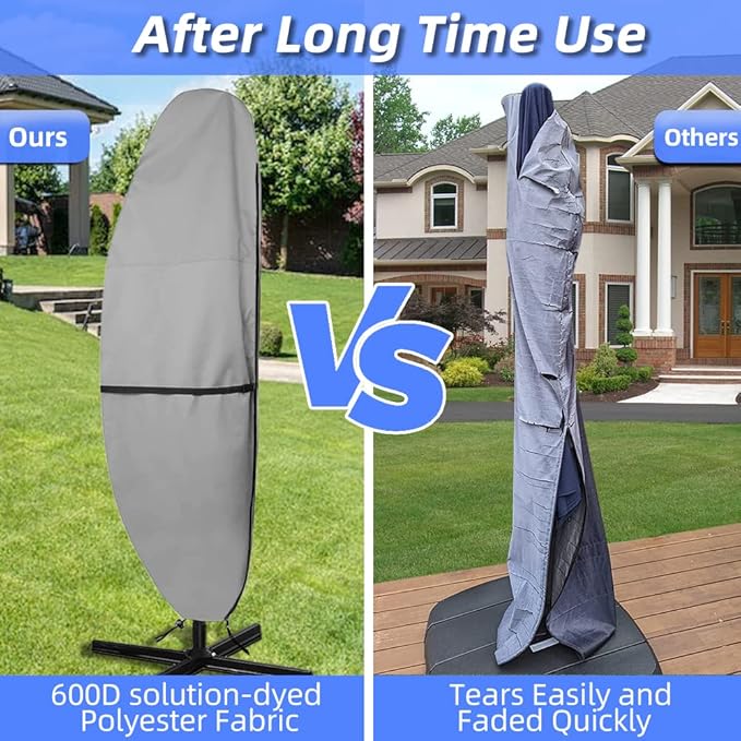 Patio Parasol Cover - 600D Waterproof, Anti-UV Fits 7.5-11.5 Feet Offset Umbrella, Gray