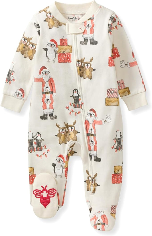 Burt's Bees Baby Baby Girls Pajamas, Zip Front Non-Slip Footed Sleeper Pjs, 100% Organic Cotton