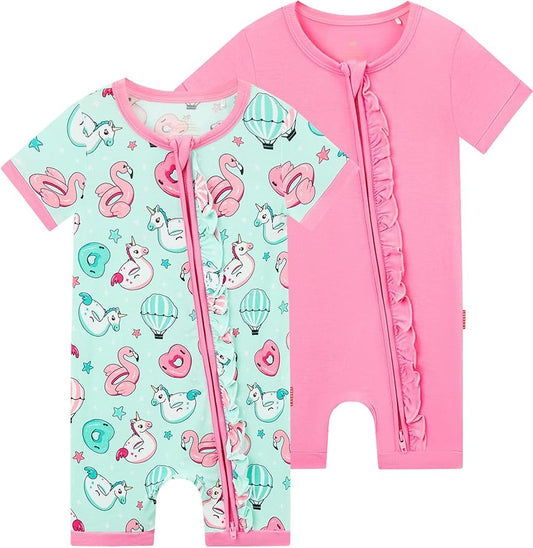Bamboo Viscose Baby Girl Romper Infant Short Sleeve Zipper Baby Jumpsuit