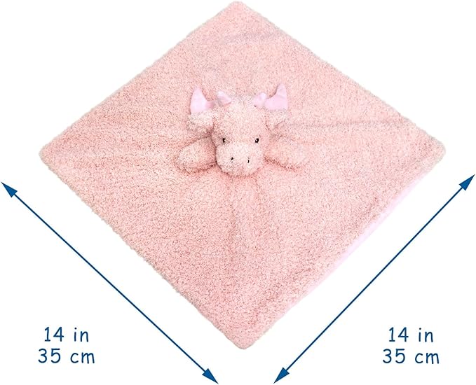Baby Pink Dragon Soft Stuffed Animal Security Blanket, Plush Dinosaur Character Lovey Blanket, Baby Shower/Nursery Gift, Newborn Infant Toddler Snuggle Blankie for Boys Girls, 14 Inches