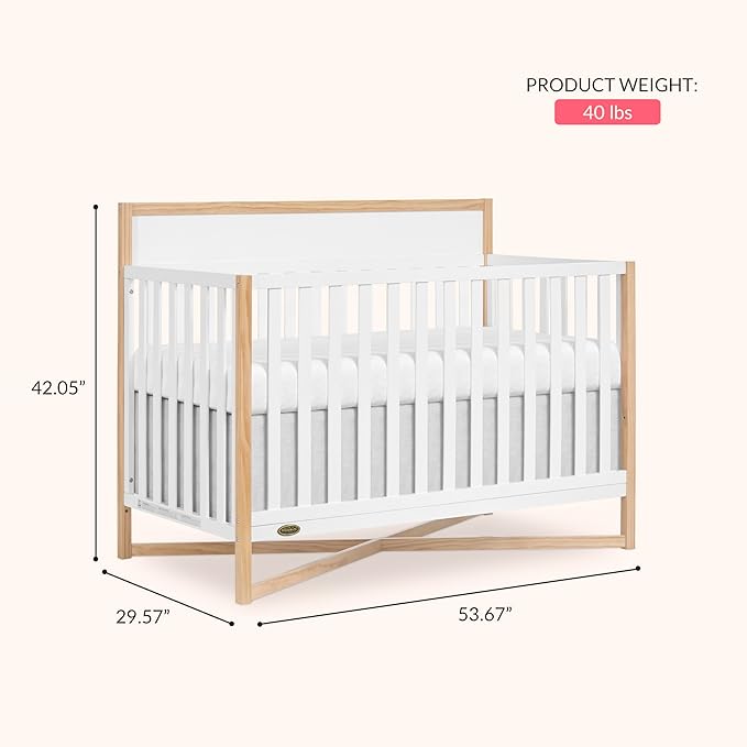 Dream On Me Owen 5-in-1 Convertible Full-Size Baby Crib in Vintage White Oak, GreenGuard Gold & JPMA, Converts to Toddler, Day, & Full-Size Bed Non-Toxic Paint, Safe Sleep Environment