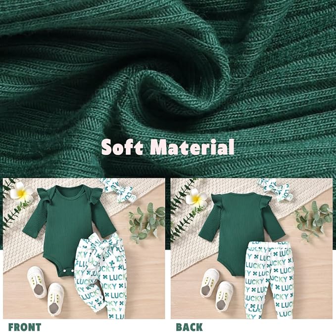 Aalizzwell Preemie Newborn Infant Baby Girls Clothes Ribbed Romper Bodysuit Pants Set Fall Winter Outfits