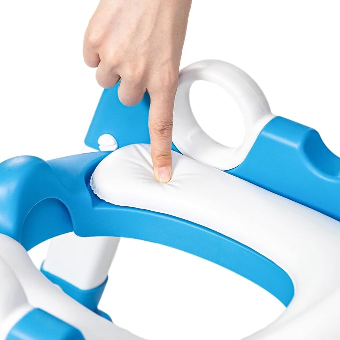 Potty Training Toilet Seat with Step Stool Ladder for Boys and Girls Baby Toddler Kid Children Toilet Training Seat Chair with Handles Padded Seat Non-Slip Wide Step(Blue)