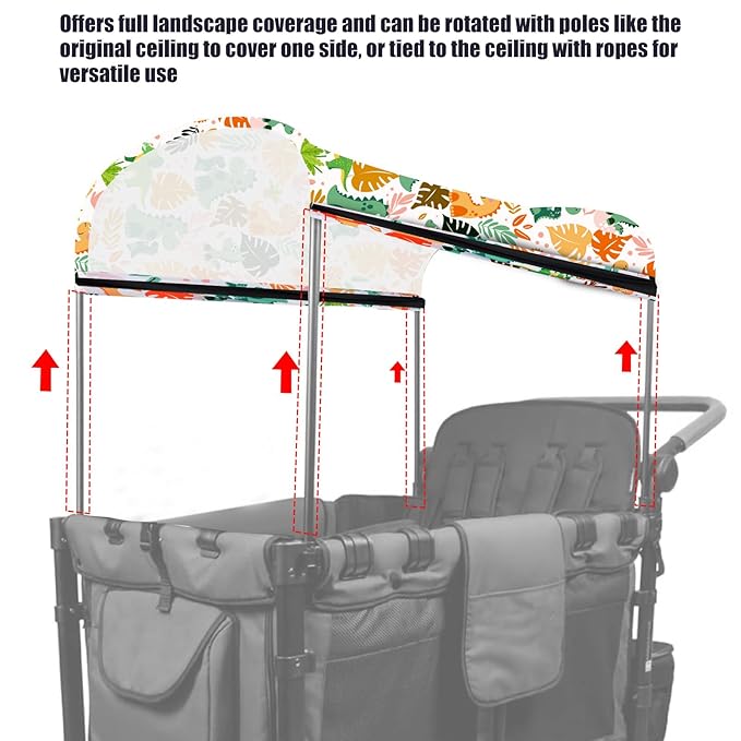 Stretchy Panoramic Canopy Compatible with Wonderfold Stroller Wagons W2/W4 All Models,UPF50+ Sun Protection with Two Mesh Windows,Sun Shade and Protection(Dinosaur)