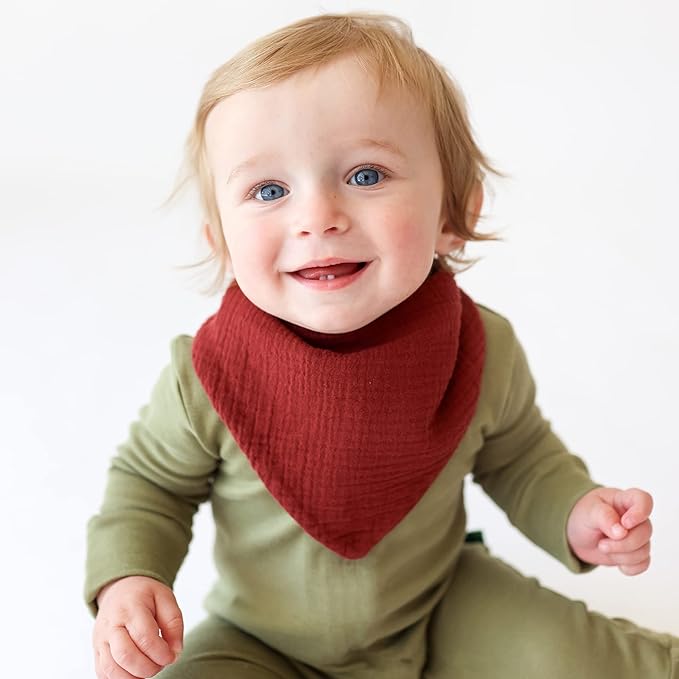 Konssy Muslin Baby Bibs 10 Pack Baby Bandana Drool Bibs 100% Cotton for Unisex Boys and Girls, Soft Absorbent Set for Teething and Drooling