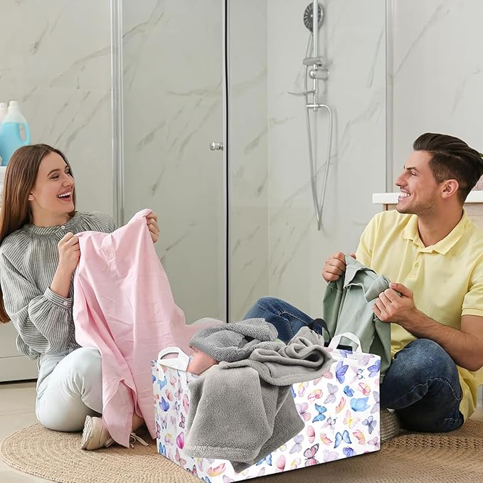 Butterfly Girls Shelf Basket Pink Baby Shower Basket for Kids Room Rectangle Clothes Toys Cube Storage Basket (Butterfly)