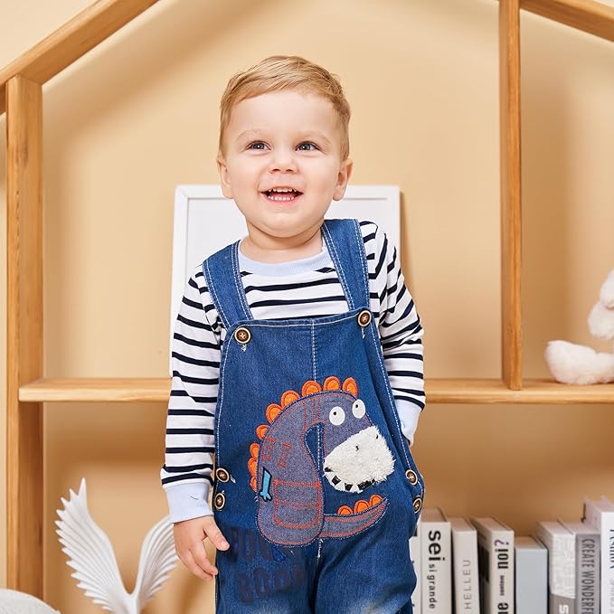 Cute Baby Boy Clothes Suit Toddler Boys' Striped long Sleeve T-Shirt+Denim Overalls Jumpsuit Pants Outfits Sets