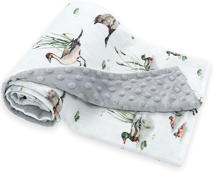 LifeTree Baby Blankets for Newborn, Soft & Lightweight Swaddle Blankets, Muslin Front and Dotted Fleece Backing Receiving Bed Throw Blanket Unisex, 31X40 Inches, Baby Girl & Boy Blanket, Duck