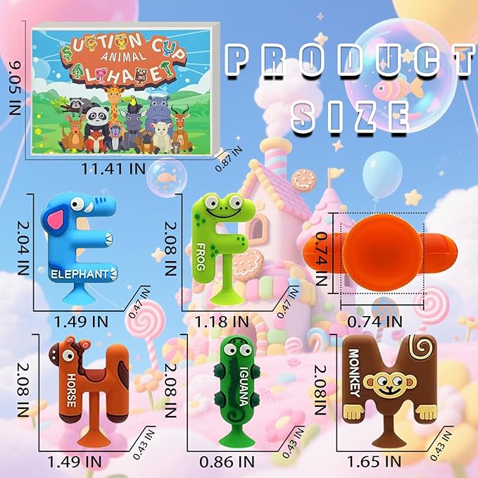 LIFUGS Suction Bath Toy for Toddler,26PCS Animal Alphabet,Montessori Sensory Toy,No Hole Bath Toy for BathToys for Kids Ages1-3,Early Alphabet Learning Tools,Educational Spelling for Autism/ADD/ADHD