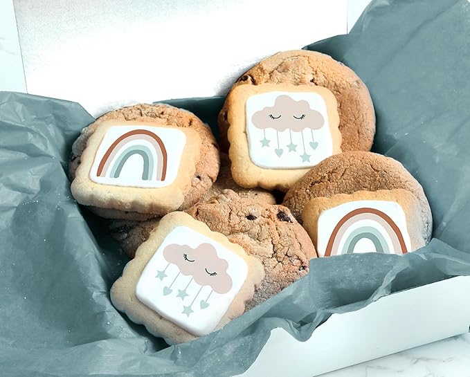 New Mom Food Gift Basket Care package Baby Cookies Box Treats Cookie Chocolate Chip Cookies Fresh Bakery Large Fudge Filled | Individually Wrapped | Boho Baby