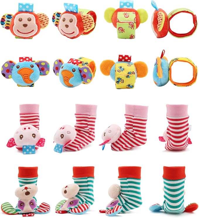 Wrist Rattles Foot Finder Rattle Sock Baby Toy, Rattle Toy, Arm Hand Bracelet Rattle, Feet Leg Ankle Socks, Activity Rattle Present Gift for Newborn Infant Babies Boy Girl Bebe (5 pcs-I)