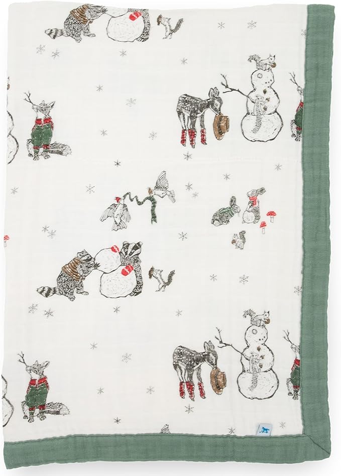 Little Unicorn Newborn Receiving Quilt | Ultra- Soft, Multi-Layered Muslin Fabric | Gift for Newborns & on-The-go (Snow Day)