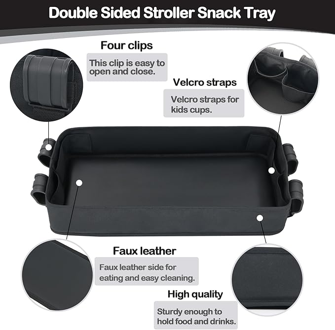 Stroller Snacks Tray for Wonderfold Wagon W Series Accessories Waterproof Kids Toy Placement Faux Leather Sides for Eating and 4 Kid’s Cup Holder (W4 Series)