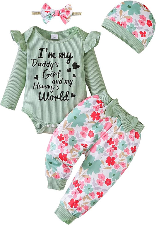 SUNNY PIGGY Baby Girl Clothes Newborn Outfits Infant Ruffle Romper 0-18M Fall Winter Flower Plaid Pants Clothing Set