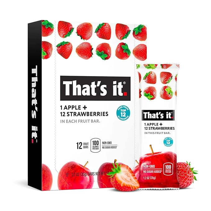 That's it. (48 Count) Variety Pack | Strawberry, Blueberry, Mango & Cherry flavors | 100% Natural Real Fruit bars. Strawberry. Plant-based, Vegan, gluten-free. No added Sugar. Top 12 allergen free