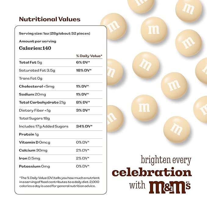 M&M’S WORLD Cream Milk Chocolate Candy - 2lbs of Chocolate Candy Bulk in a Resealable Pack, For Weddings, Graduations, Birthday Party Favors, Desserts & More