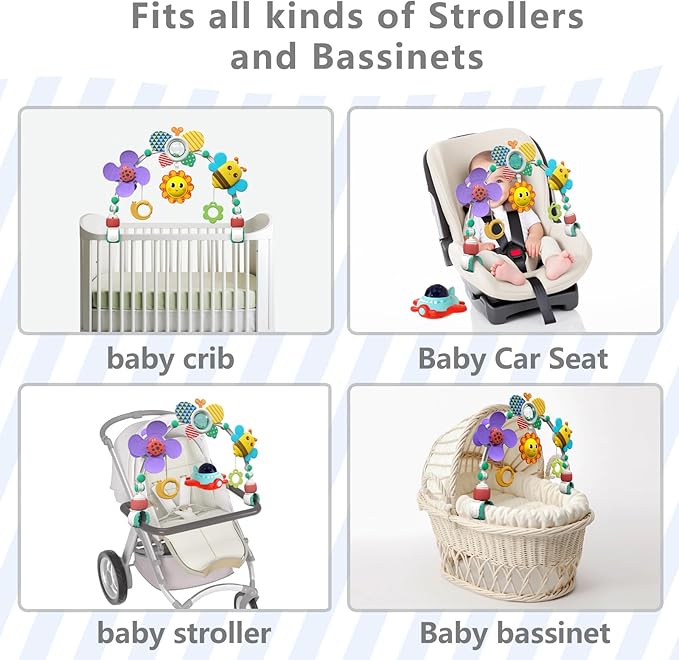 Musical Baby Stroller Arch, Travel Car Seat Toys, Baby Play Arch Crib Accessory, Mobile for Bassinet, Pram Activity Arch Bar for Babies Infants