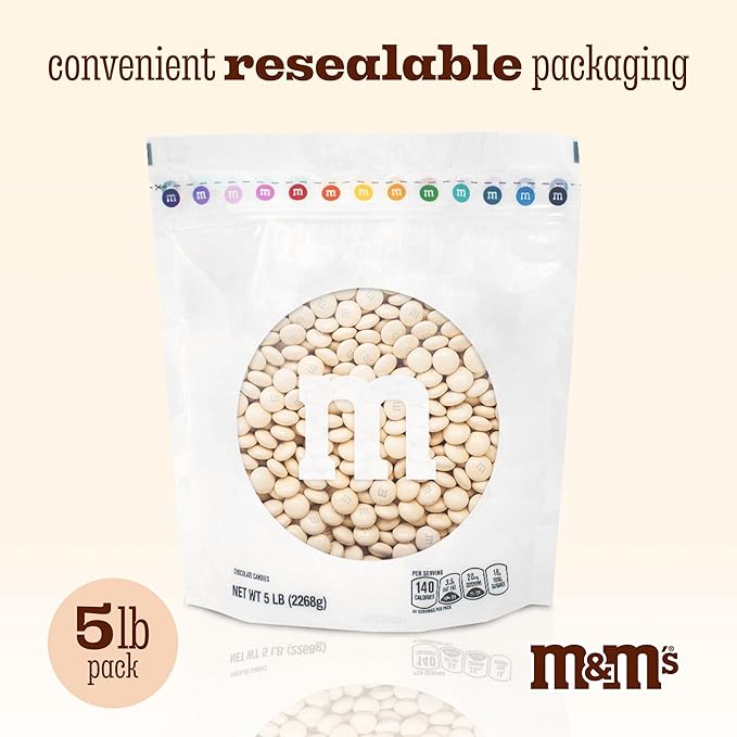 M&M’S WORLD Cream Milk Chocolate Candy - 5lbs of Chocolate Candy Bulk in a Resealable Pack, For Weddings, Graduations, Birthday Party Favors, Desserts & More