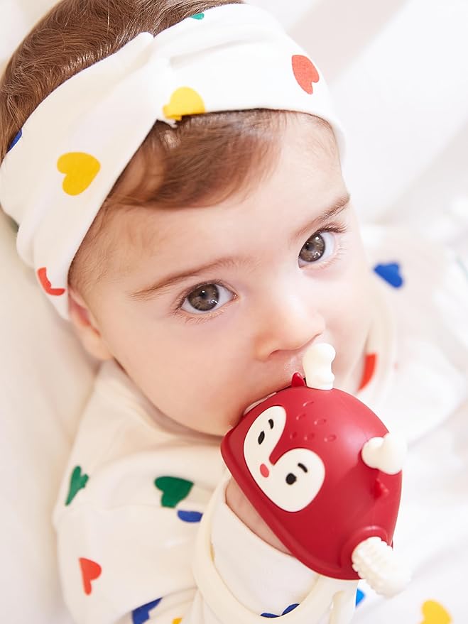 Smily Mia Baby Christmas Stocking Stuffers - Penguin Teether for 0-6M, Reindeer Chew Toys for 3-6M, Teething Mittens for 6-12M, Pine Green