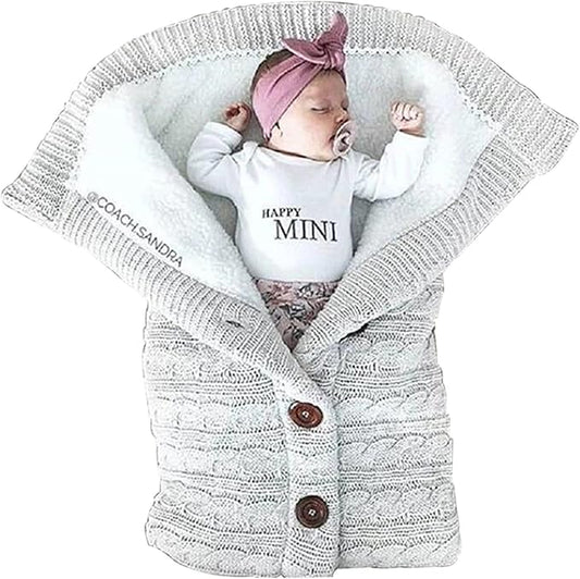 insular Warm Baby Sleeping Bag Envelope Winter Kid Sleepsack Footmuff Stroller Knitted Sleep Sack Newborn Knit Wool Swaddling Blanket (Light Gray)