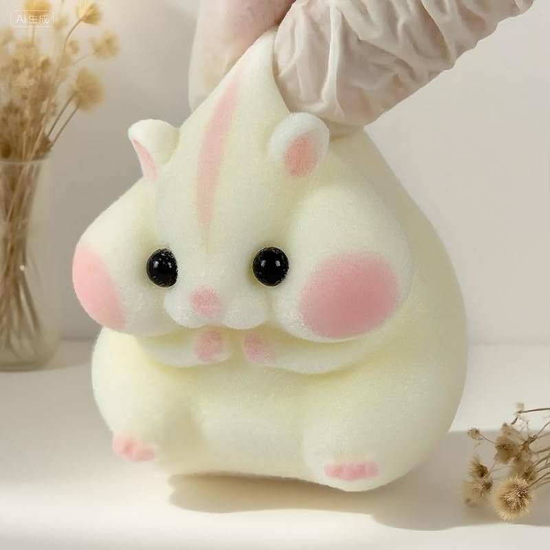 Handmade Taba Squishy Hamster Toy, Cute Squishy Hamster Fidget Toy, Realistic Hamster Toy, Soft Silicone Mochi Furry Toy, Stress Relief Gift for Adults & Kids, Sensory Anxiety Plushie (White)