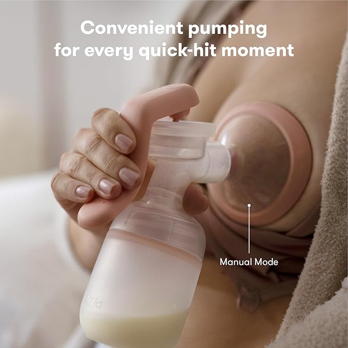 Frida Mom 2-in-1 Manual Breast Pump with Hands-Free Silicone Suction Cup, Milk Collector, Wireless Ergonomic Handle, and SoftFeel Flange for Breastfeeding