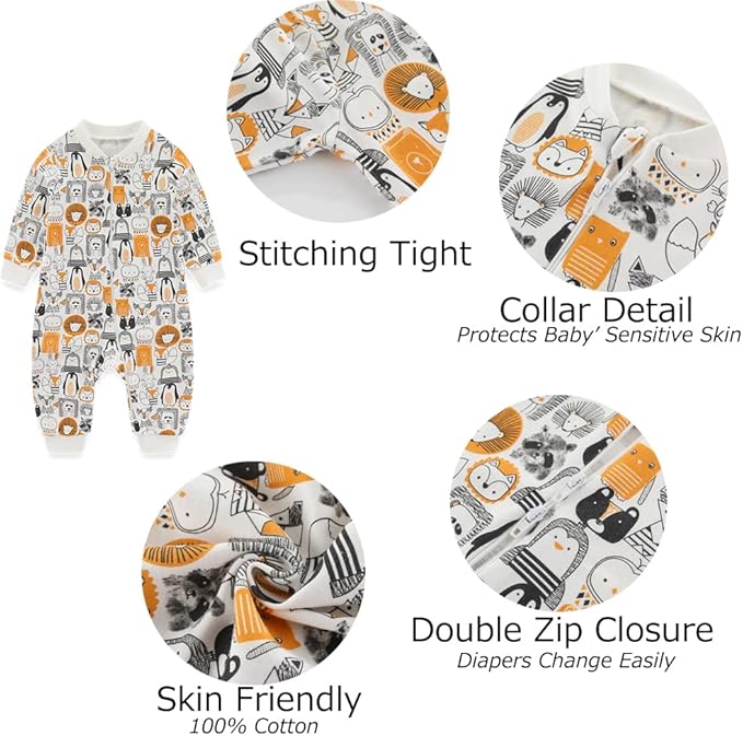 Newborn Baby 2-way Zipper Romper Cotton One-piece Jumsuit 3-pack, 0-24 Months