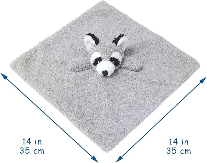 Baby Gray Raccoon Soft Stuffed Animal Security Blanket, Plush Raccoon Character Lovey Blanket, Baby Shower/Nursery Gift, Newborn Infant Toddler Snuggle Blankie for Boys Girls, 14 Inches