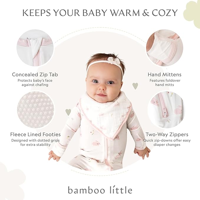 Bamboo Little Soft Baby Footie Pajamas, Baby Clothes, Newborn Sleepers, 95% Viscose and 5% Spandex, 0-24 Months