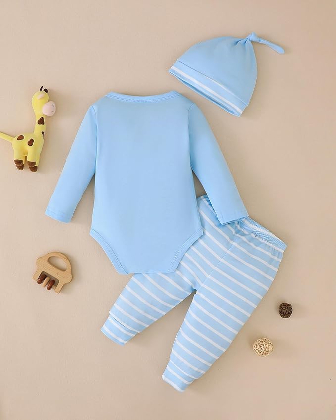 SUNNY PIGGY Baby Boy Clothes Newborn Infant Boys Outfits Romper Hat Pants 3PC Set 0-3 3-6 6-12 12-18 Month Clothing Gift