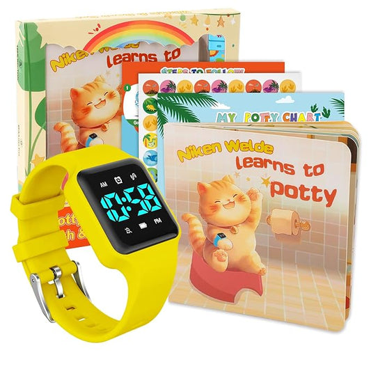 Toddler Potty Training Set – Potty Training Watch with Musical/Vibration Countdown Alerts, Fun Board Book, Progress Chart & Reward Stickers – Interactive Potty Training Kit for Kids Ages 2-6