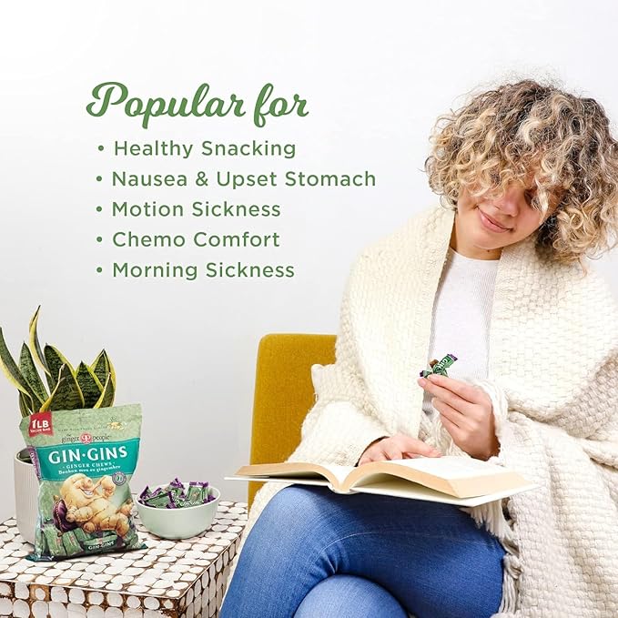 GIN GINS Original Ginger Chews – Natural Fresh Ginger Candy by The Ginger People – Individually Wrapped Healthy Candy – Original Flavor – Large 1 lb Bag (16oz) – Pack of 1