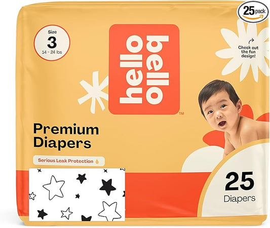 Hello Bello Diapers, Size 3 (14-24 lbs) Superstars, 25 Count of Premium Disposable Baby Diapers, Hypoallergenic with Soft, Cloth-Like Feel