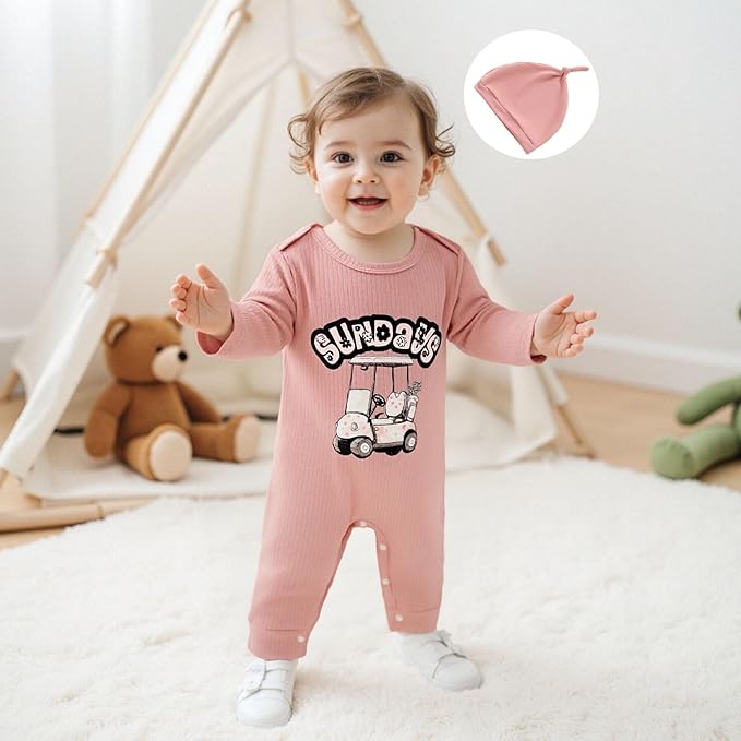 WZTYYDS Newborn Baby Girl Clothes Ribbed Romper Print Long Sleeve Jumpsuits Bow Headband Set Infant One-piece Outfits