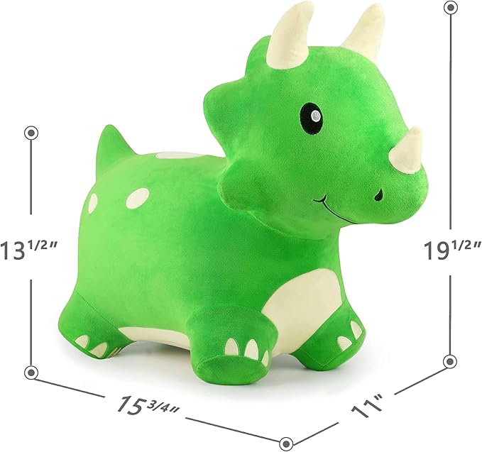 iPlay, iLearn Bouncy Pals Dinosaur Hopper Toy 2 Year Old Boy, Toddler Plush Bounce Animals, Ride on Bouncing Triceratops for Kids, Outdoor Hopping Horse Bouncer, Cool Birthday Gifts 3 4 5 6 Yr Girls