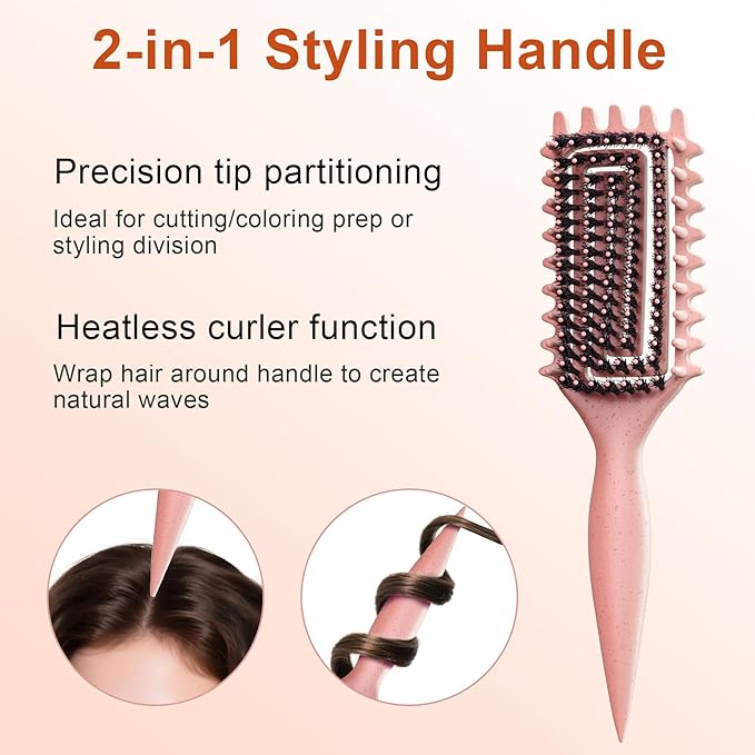 Curly Hair Brush, Curl Defining Brush with Soft Boar Bristles Detangling Tangled Glides, Wide-Teeth Design Effortlessly Shaping & Defining Curls, Curling Definer for Wet & Dry Hair (Beige)